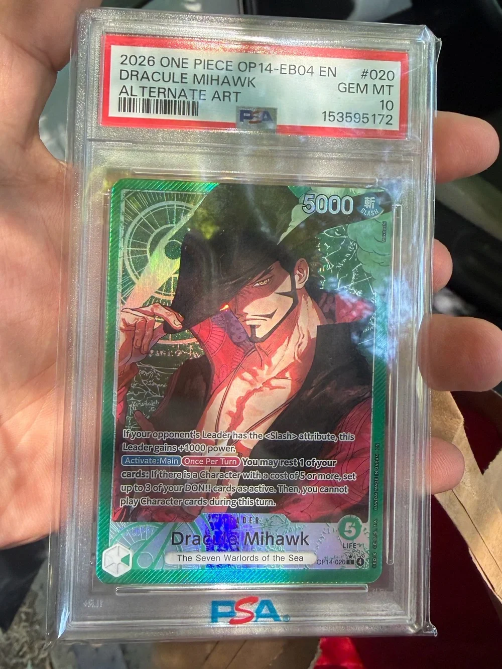 One Piece Dracule Mihawk Alternate Art Trading Card - Green